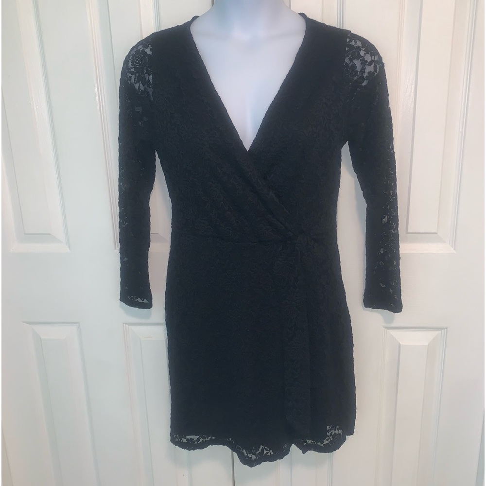 Abercrombie & Fitch Black Lace Faux Wrap Long sleeve‎ Dress L Goth